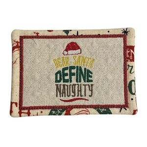 NEW Festive Holiday Handcrafted Mug Rug with Embroidered Design 6.5” x 4.5”.